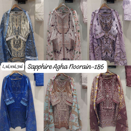 Agha Noorain N 186 Sapphire Lawn Karachi Readymade Suits Supplier Ahmedabad
