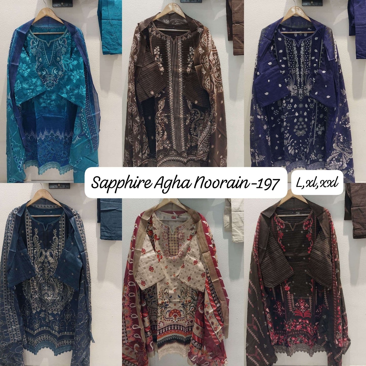 Agha Noorain N 197 Sapphire Lawn Karachi Readymade Suits Manufacturer Ahmedabad