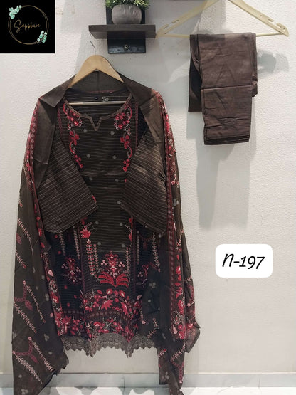 Agha Noorain N 197 Sapphire Lawn Karachi Readymade Suits Manufacturer Ahmedabad