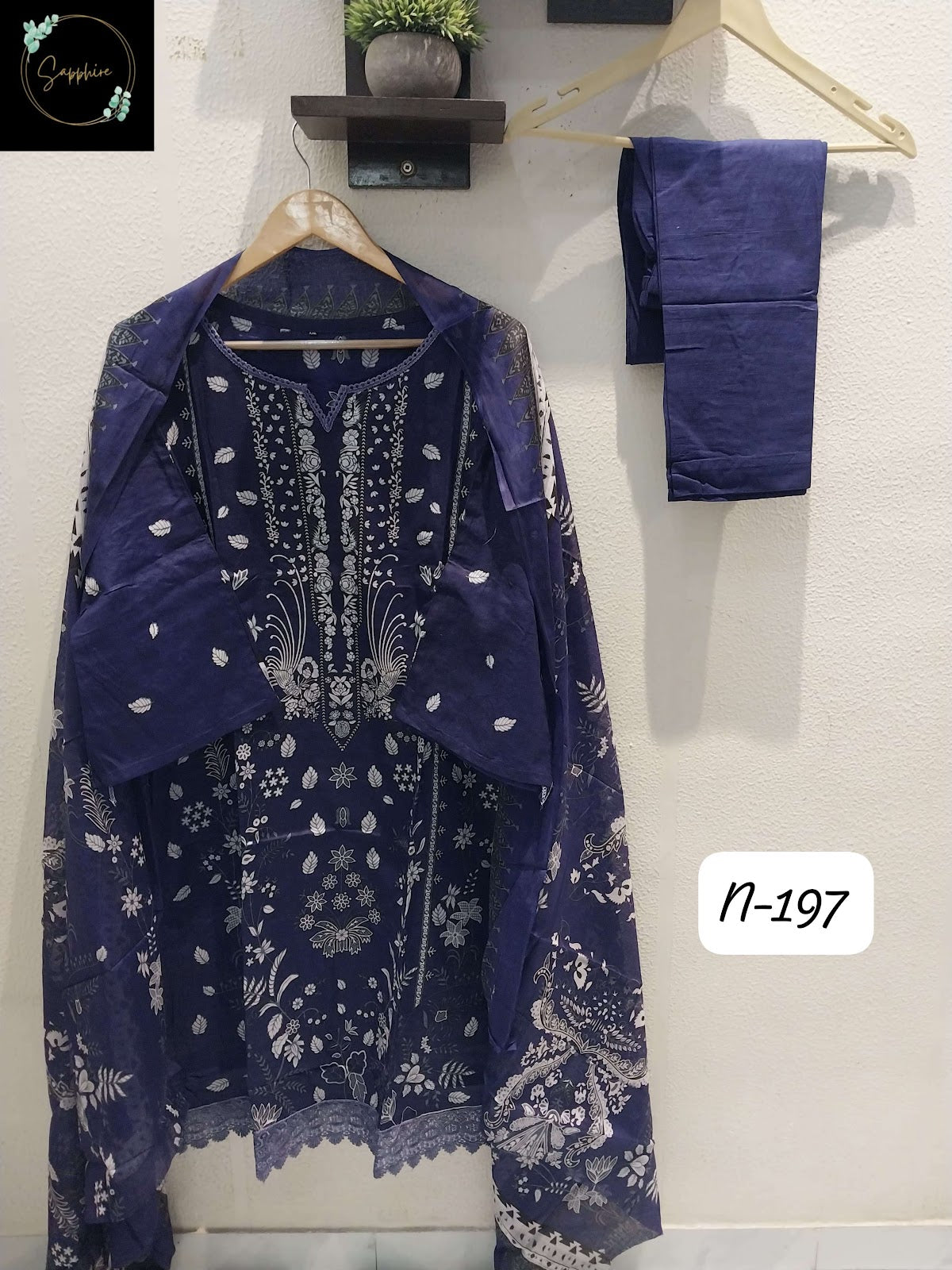 Agha Noorain N 197 Sapphire Lawn Karachi Readymade Suits Manufacturer Ahmedabad