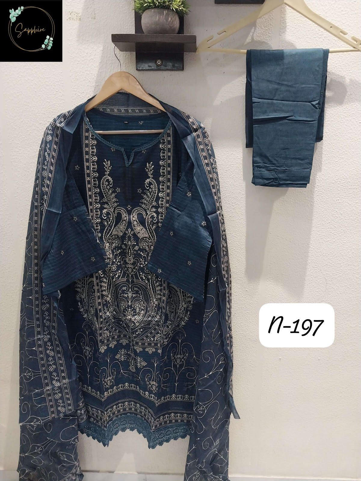 Agha Noorain N 197 Sapphire Lawn Karachi Readymade Suits Manufacturer Ahmedabad