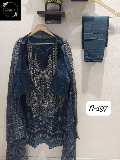 Agha Noorain N 197 Sapphire Lawn Karachi Readymade Suits Manufacturer Ahmedabad