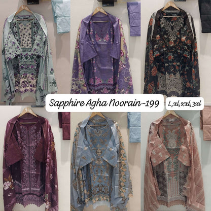 Agha Noorain N 199 Sapphire Lawn Karachi Readymade Suits Exporter India