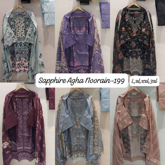 Agha Noorain N 199 Sapphire Lawn Karachi Readymade Suits Exporter India