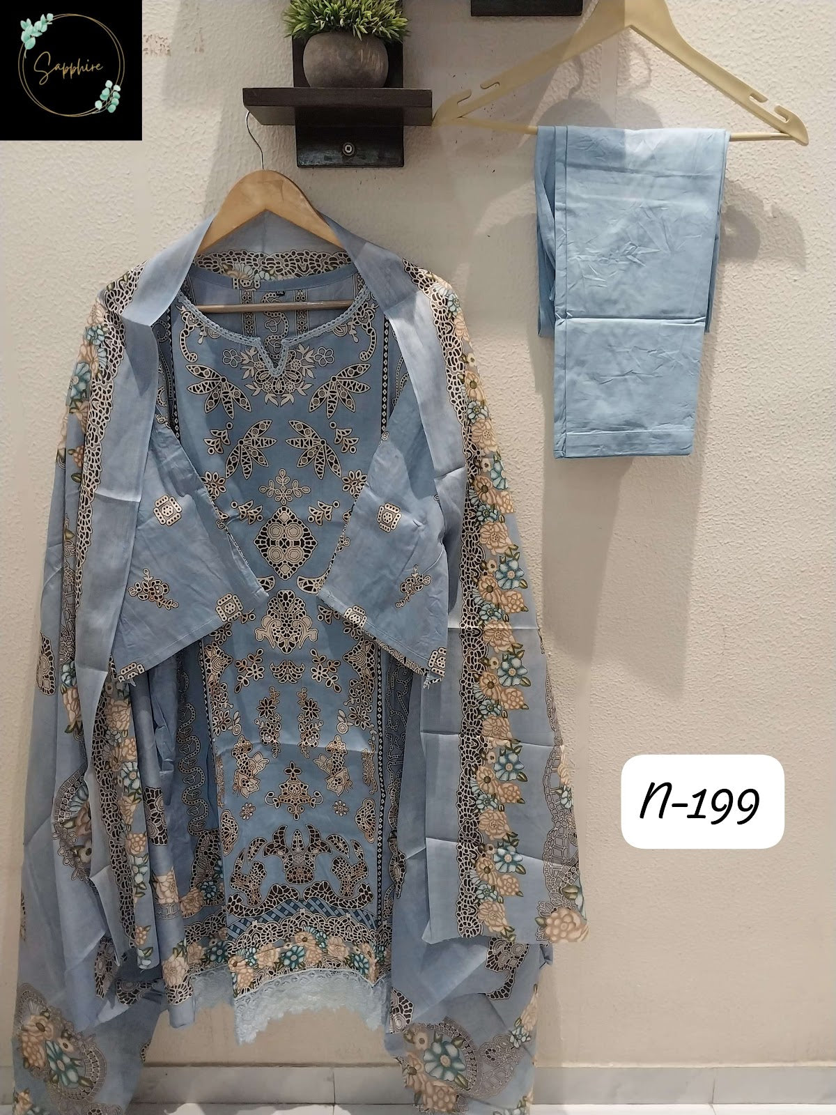 Agha Noorain N 199 Sapphire Lawn Karachi Readymade Suits Exporter India