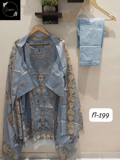 Agha Noorain N 199 Sapphire Lawn Karachi Readymade Suits Exporter India