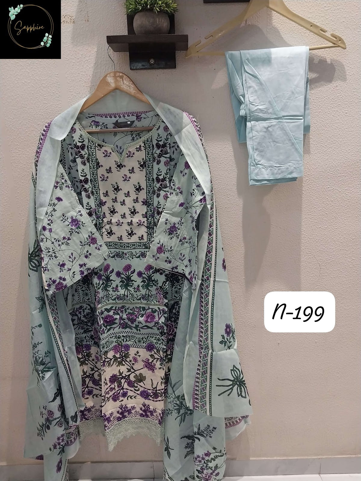 Agha Noorain N 199 Sapphire Lawn Karachi Readymade Suits Exporter India