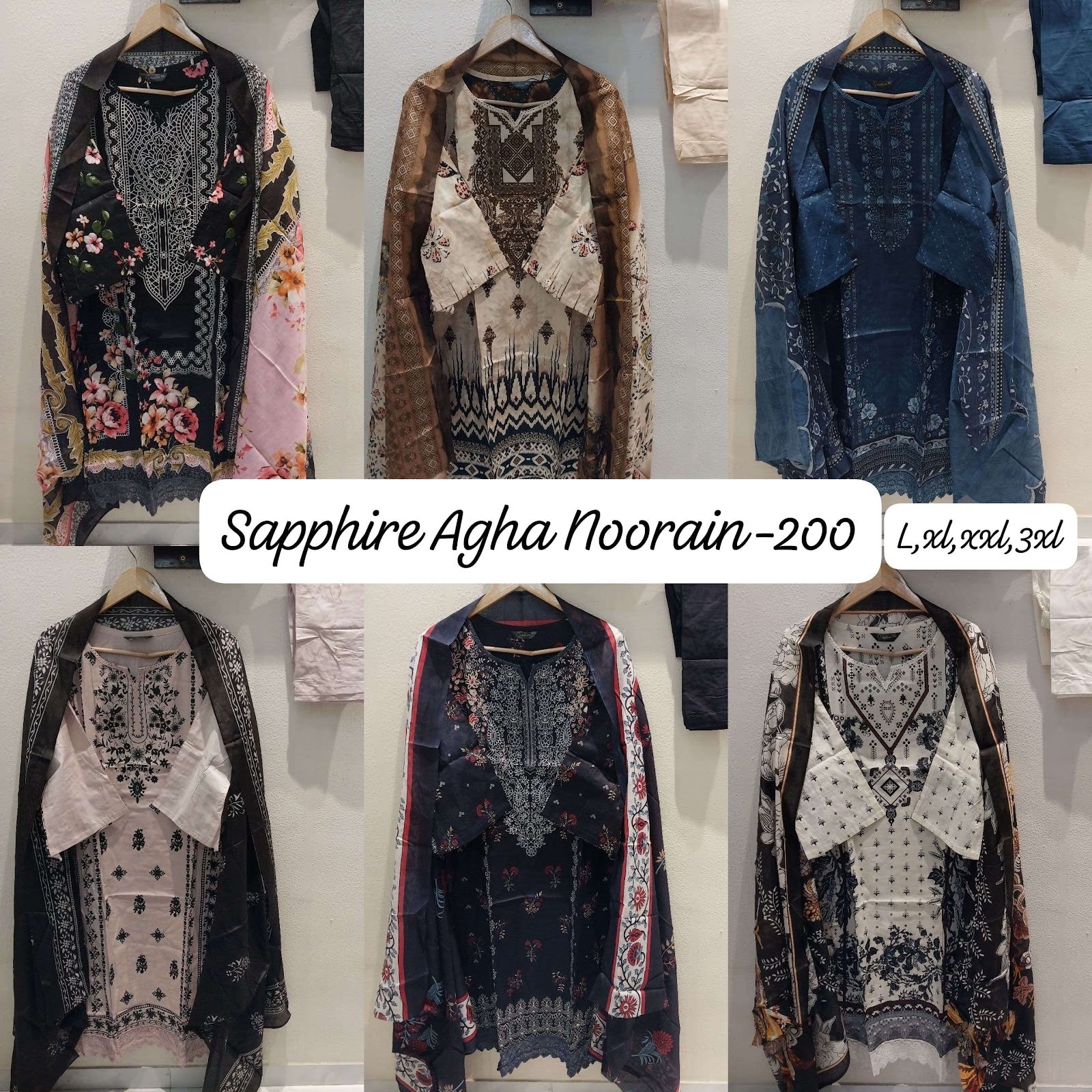 Agha Noorain N 200 Sapphire Lawn Karachi Readymade Suits Supplier Gujarat