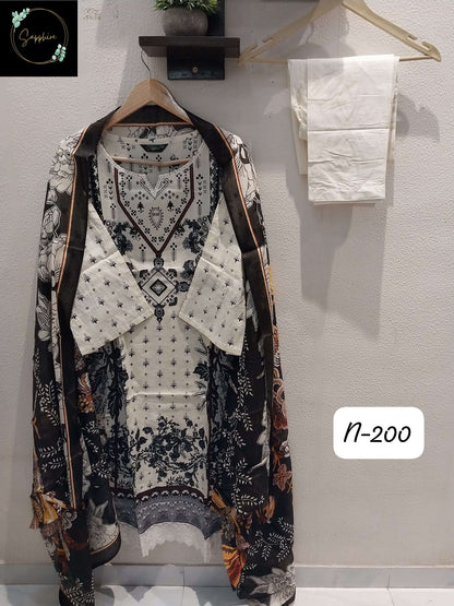 Agha Noorain N 200 Sapphire Lawn Karachi Readymade Suits Supplier Gujarat