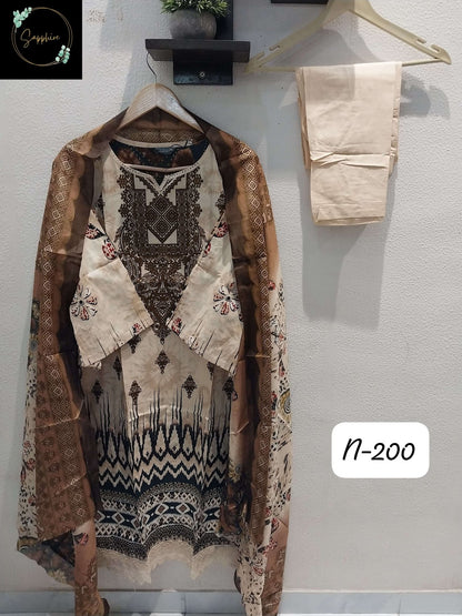 Agha Noorain N 200 Sapphire Lawn Karachi Readymade Suits Supplier Gujarat