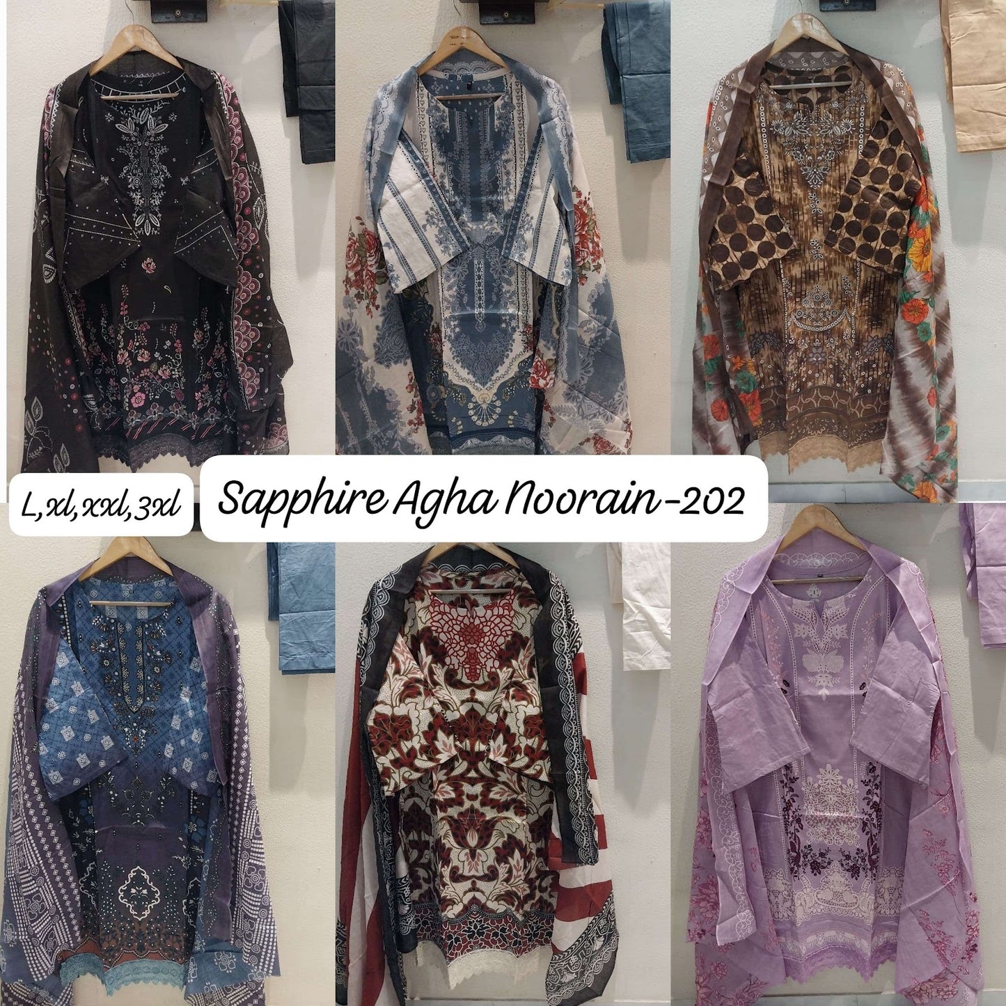 Agha Noorain N 202 Sapphire Lawn Karachi Readymade Suits Supplier India