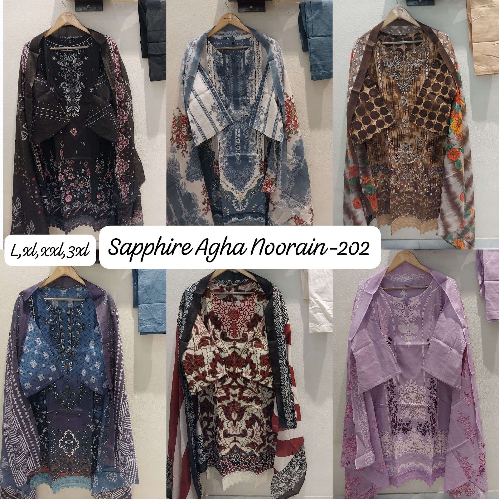 Agha Noorain N 202 Sapphire Lawn Karachi Readymade Suits Supplier India