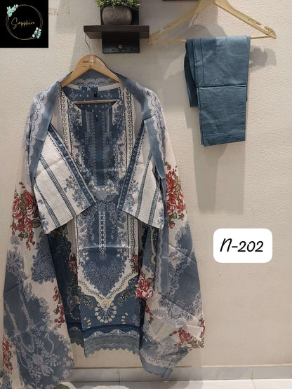 Agha Noorain N 202 Sapphire Lawn Karachi Readymade Suits Supplier India