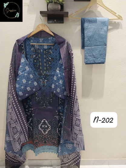 Agha Noorain N 202 Sapphire Lawn Karachi Readymade Suits Supplier India