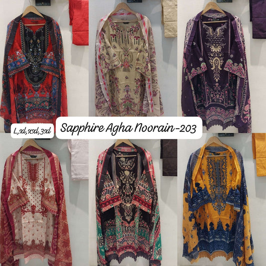 Agha Noorain N 203 Sapphire Lawn Karachi Readymade Suits Exporter