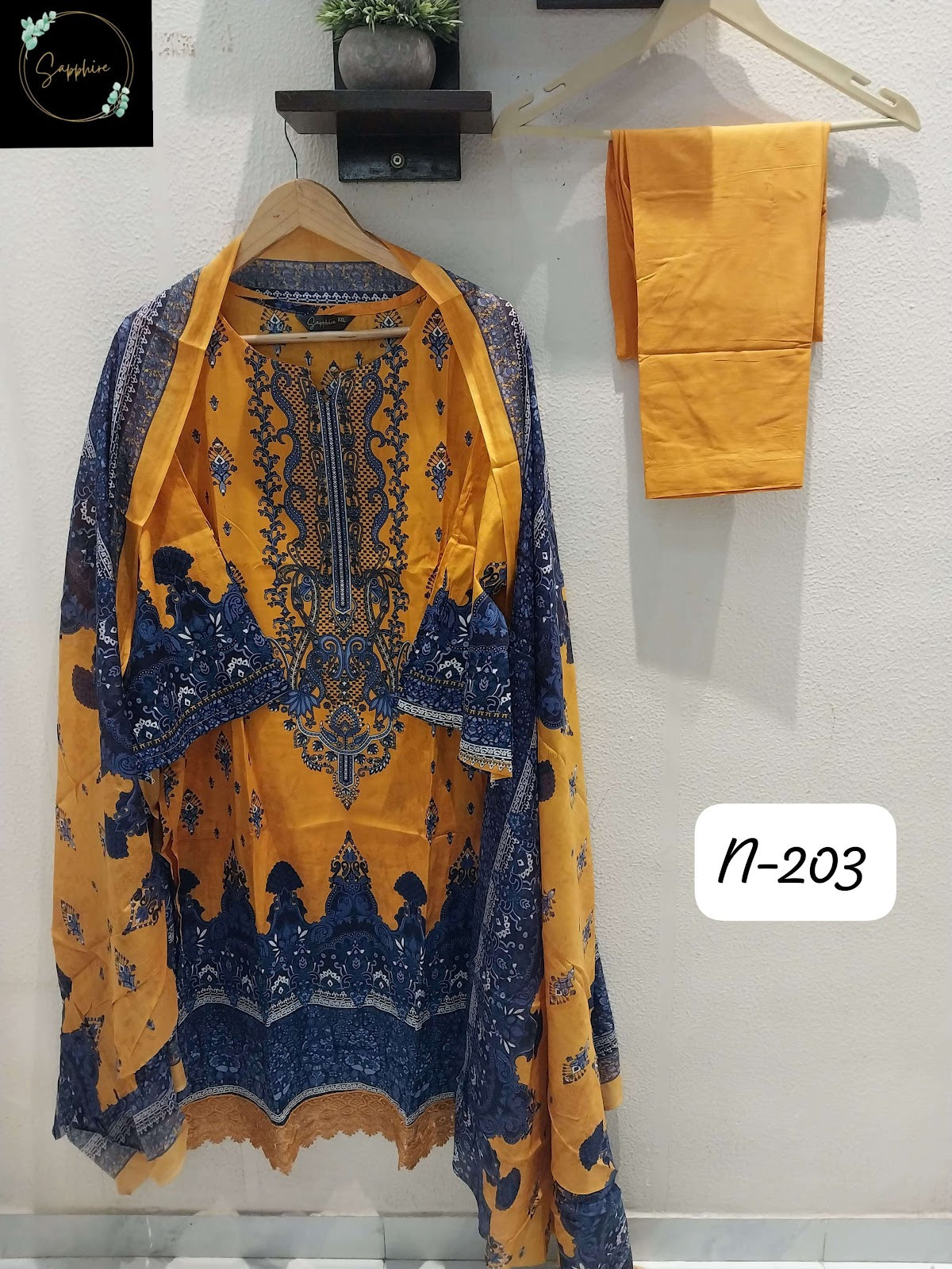 Agha Noorain N 203 Sapphire Lawn Karachi Readymade Suits Exporter