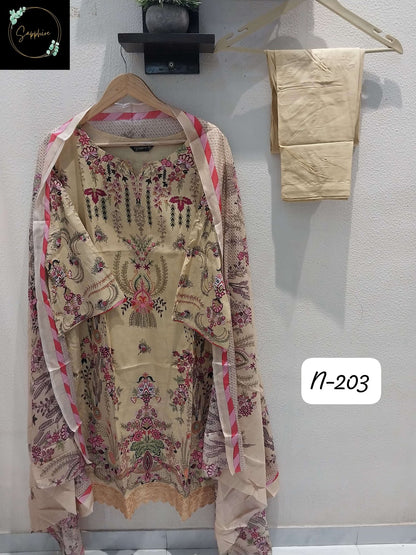 Agha Noorain N 203 Sapphire Lawn Karachi Readymade Suits Exporter