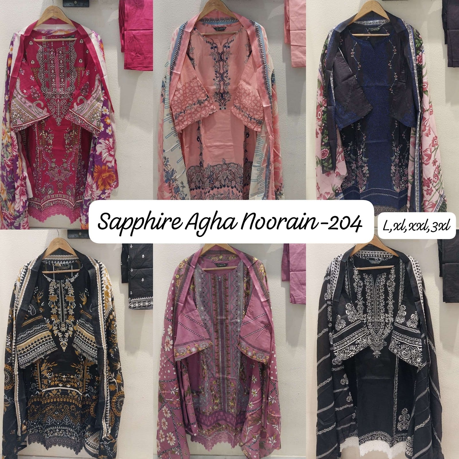 Agha Noorain N 204 Sapphire Lawn Karachi Readymade Suits Manufacturer Gujarat