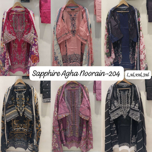 Agha Noorain N 204 Sapphire Lawn Karachi Readymade Suits Manufacturer Gujarat