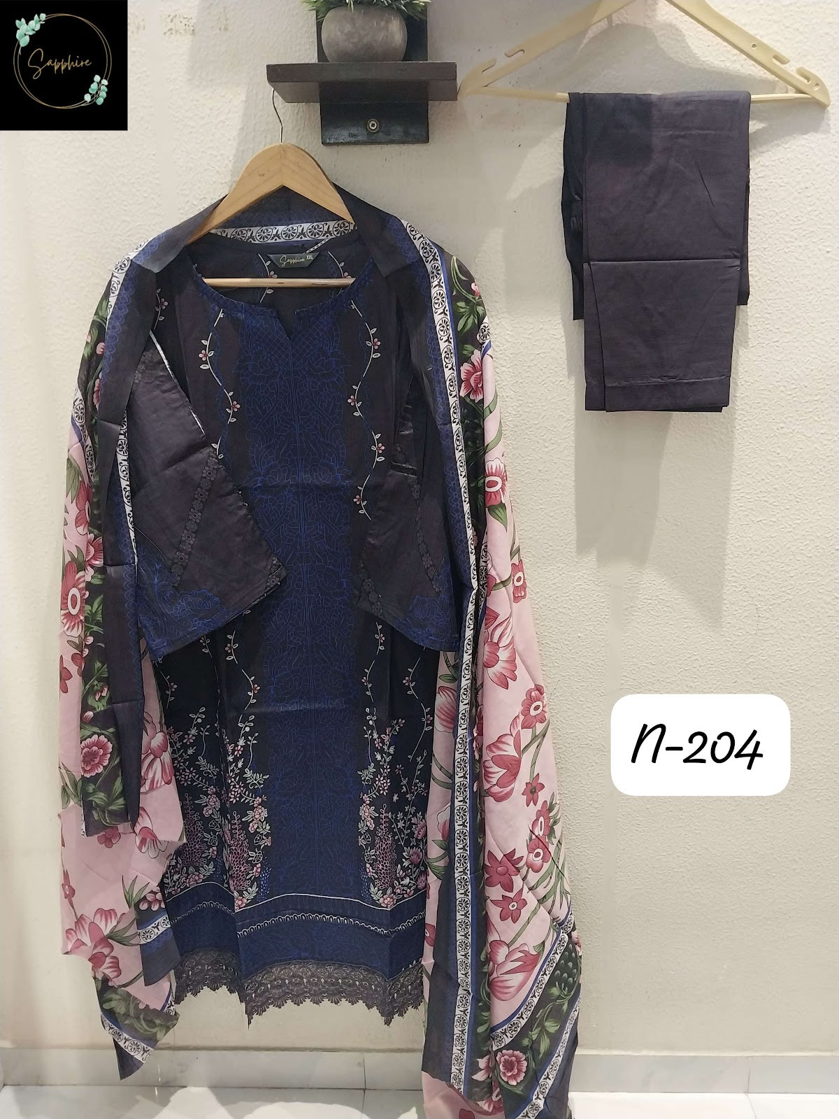 Agha Noorain N 204 Sapphire Lawn Karachi Readymade Suits Manufacturer Gujarat