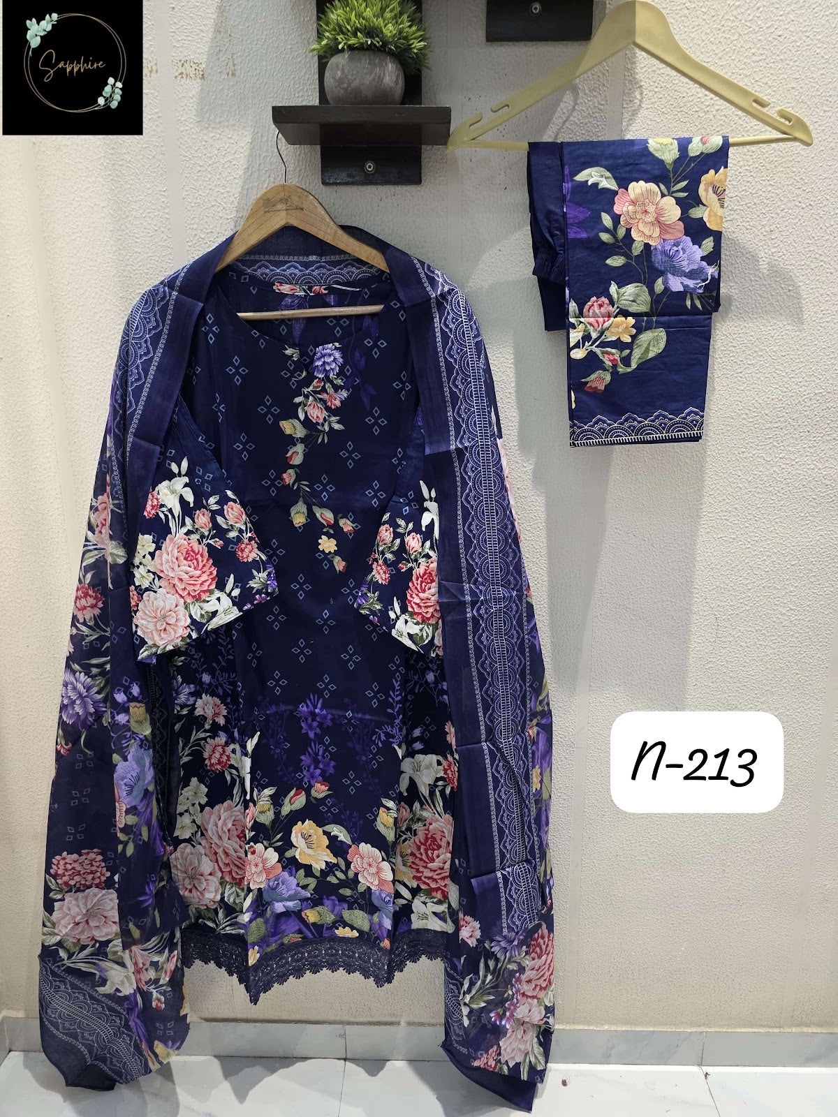 Agha Noorain N 213 Sapphire Lawn Karachi Readymade Suits Manufacturer Gujarat