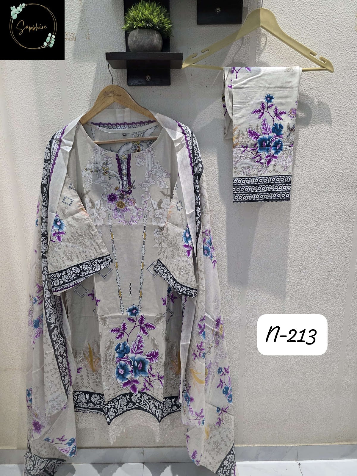 Agha Noorain N 213 Sapphire Lawn Karachi Readymade Suits Manufacturer Gujarat