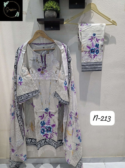 Agha Noorain N 213 Sapphire Lawn Karachi Readymade Suits Manufacturer Gujarat