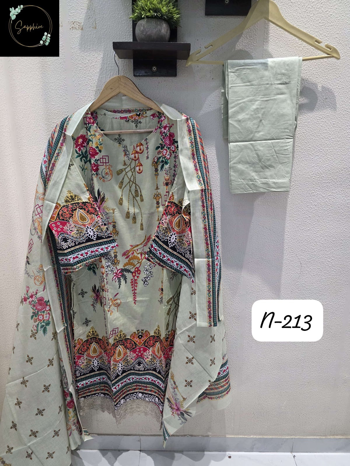 Agha Noorain N 213 Sapphire Lawn Karachi Readymade Suits Manufacturer Gujarat