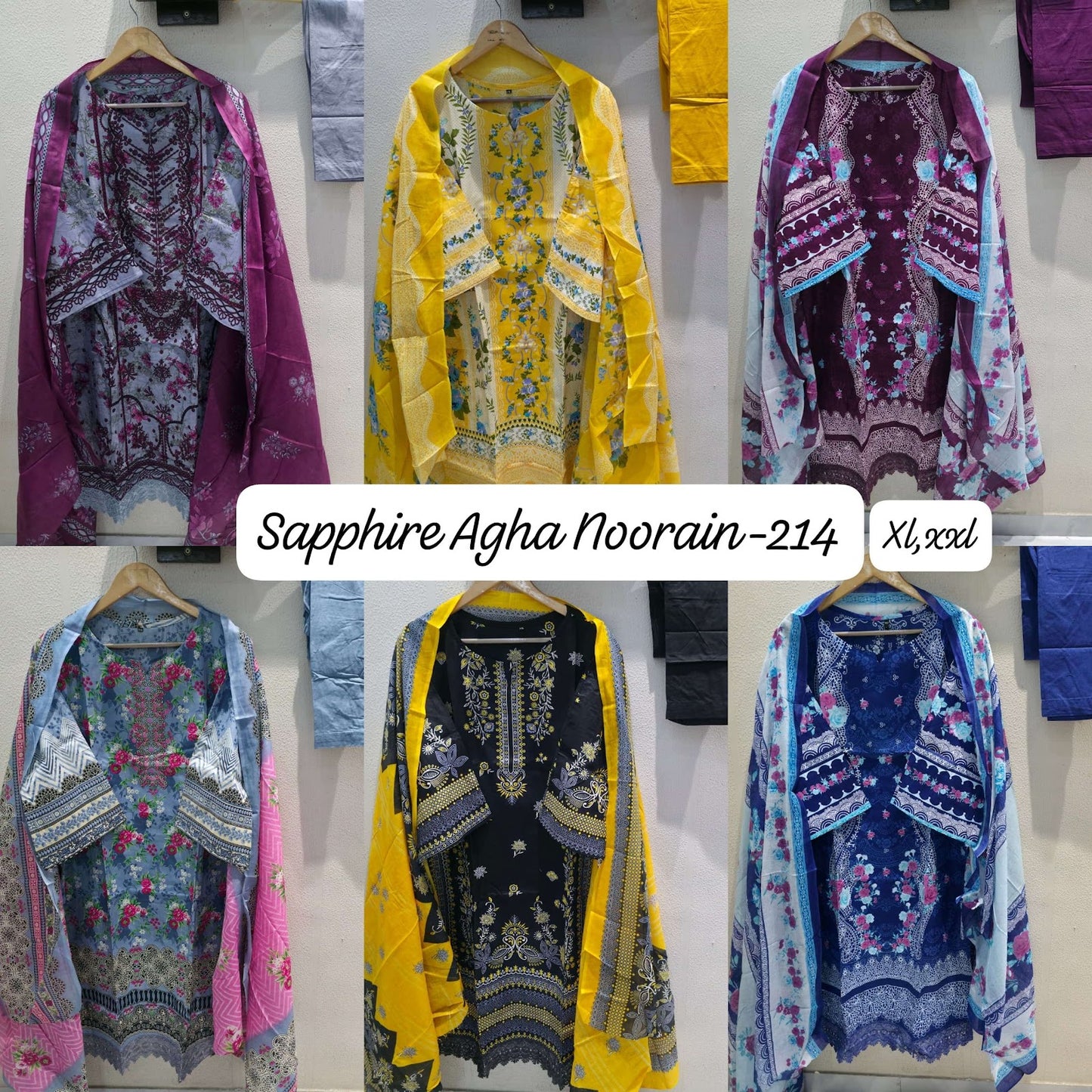Agha Noorain N 214 Sapphire Lawn Karachi Readymade Suits Supplier Gujarat