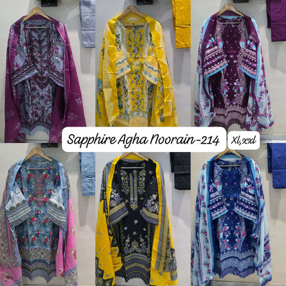 Agha Noorain N 214 Sapphire Lawn Karachi Readymade Suits Supplier Gujarat