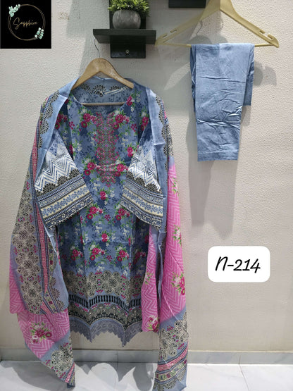 Agha Noorain N 214 Sapphire Lawn Karachi Readymade Suits Supplier Gujarat