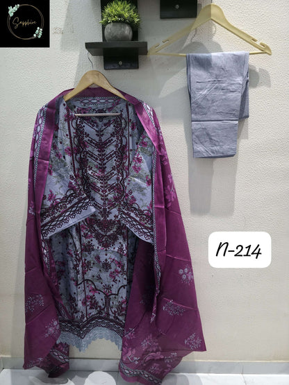 Agha Noorain N 214 Sapphire Lawn Karachi Readymade Suits Supplier Gujarat