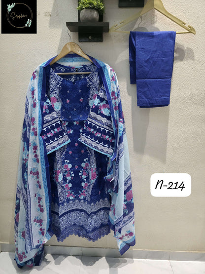 Agha Noorain N 214 Sapphire Lawn Karachi Readymade Suits Supplier Gujarat