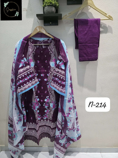 Agha Noorain N 214 Sapphire Lawn Karachi Readymade Suits Supplier Gujarat