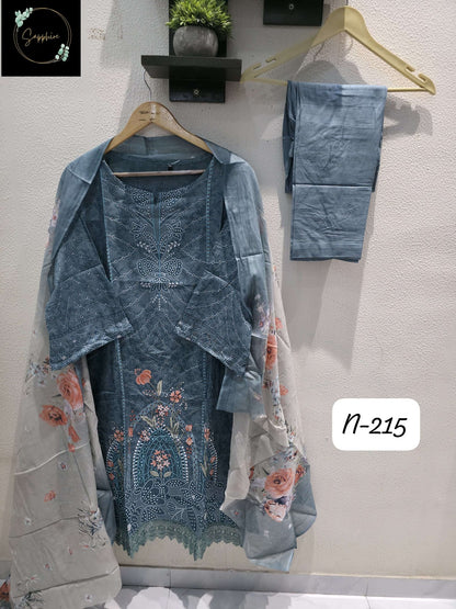 Agha Noorain N 215 Sapphire Lawn Cotton Karachi Readymade Suits Supplier