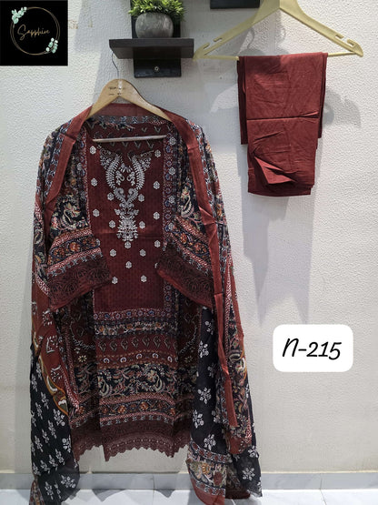 Agha Noorain N 215 Sapphire Lawn Cotton Karachi Readymade Suits Supplier