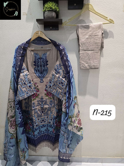 Agha Noorain N 215 Sapphire Lawn Cotton Karachi Readymade Suits Supplier