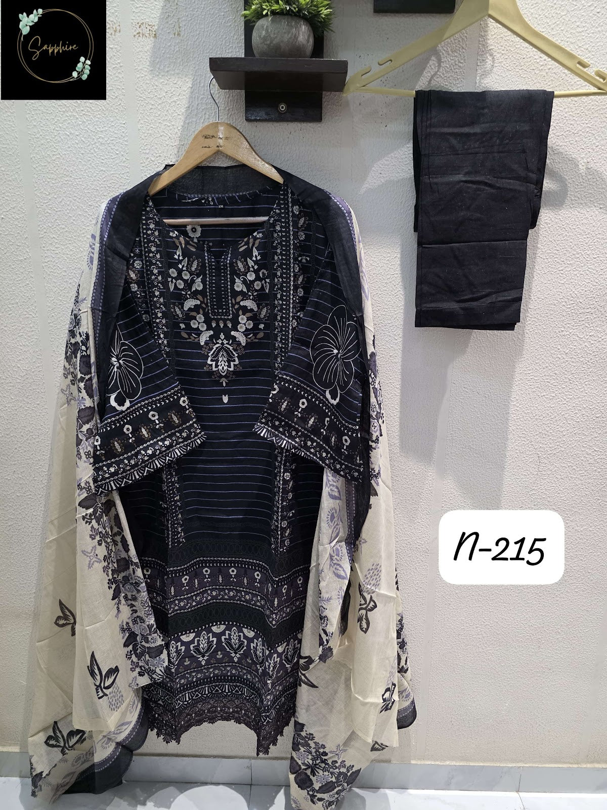 Agha Noorain N 215 Sapphire Lawn Cotton Karachi Readymade Suits Supplier