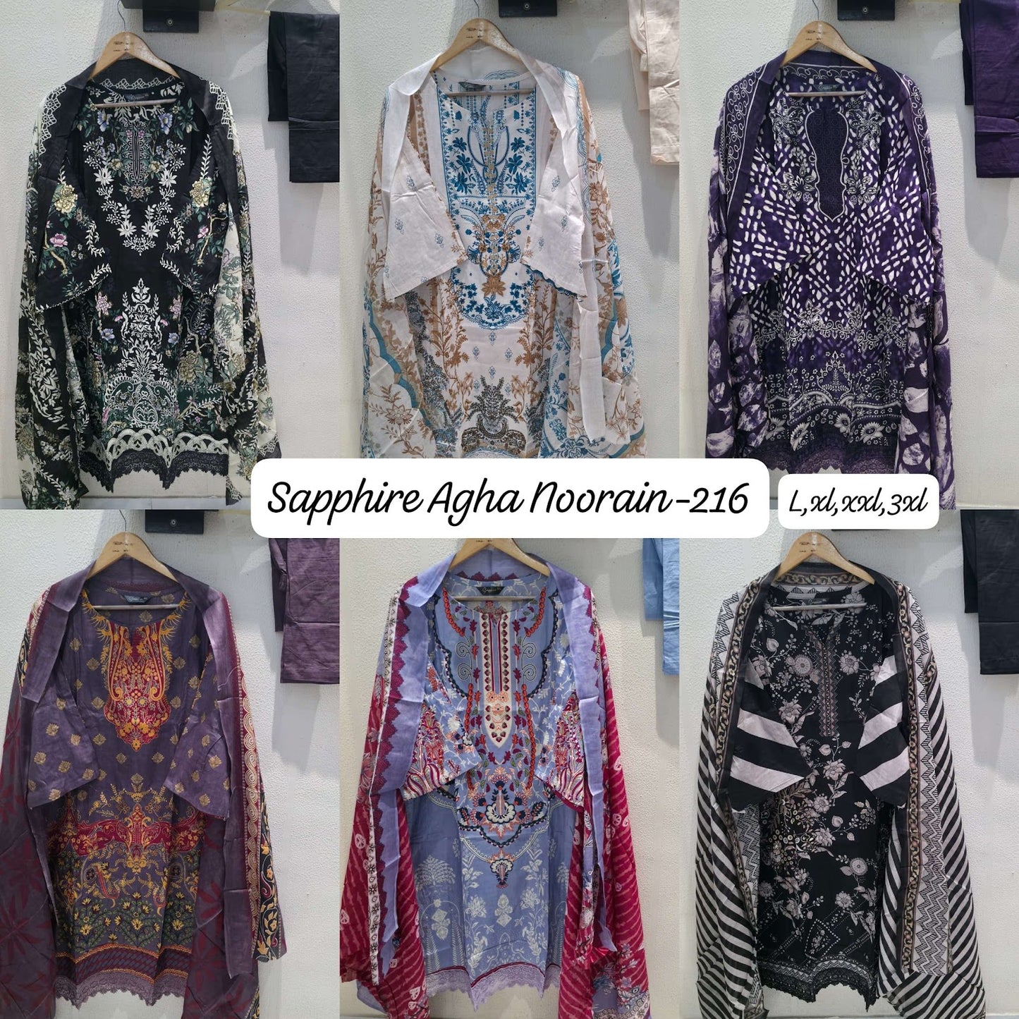 Agha Noorain N 216 Sapphire Lawn Karachi Readymade Suits Wholesale Rate