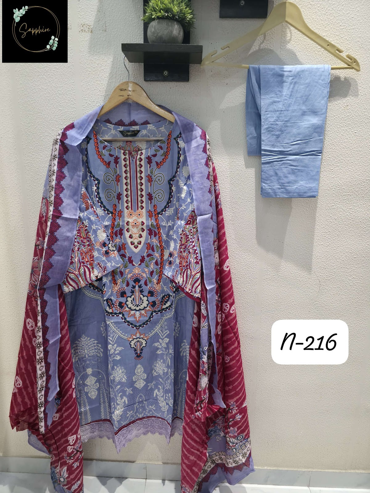 Agha Noorain N 216 Sapphire Lawn Karachi Readymade Suits Wholesale Rate