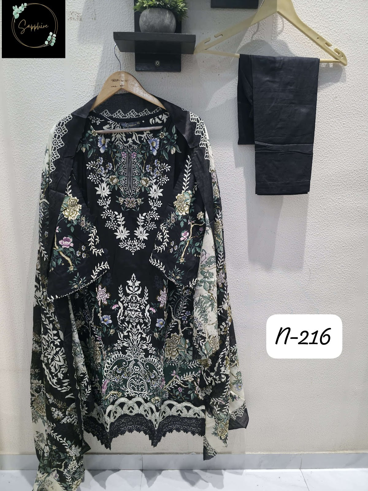 Agha Noorain N 216 Sapphire Lawn Karachi Readymade Suits Wholesale Rate