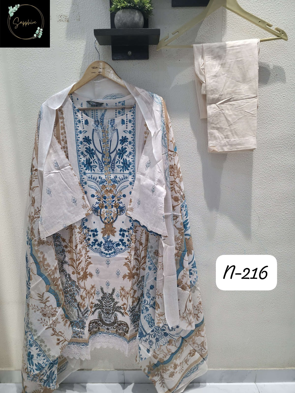 Agha Noorain N 216 Sapphire Lawn Karachi Readymade Suits Wholesale Rate