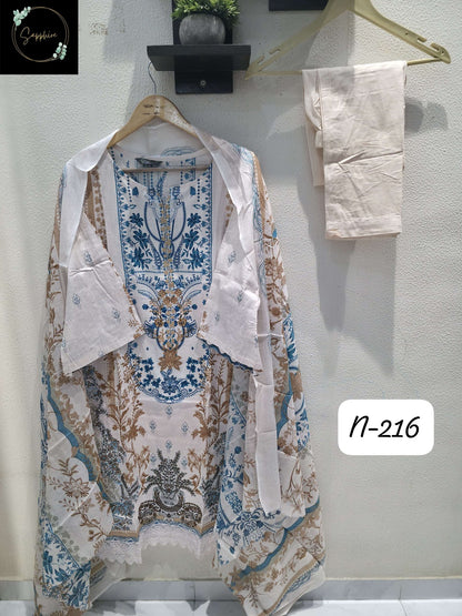 Agha Noorain N 216 Sapphire Lawn Karachi Readymade Suits Wholesale Rate