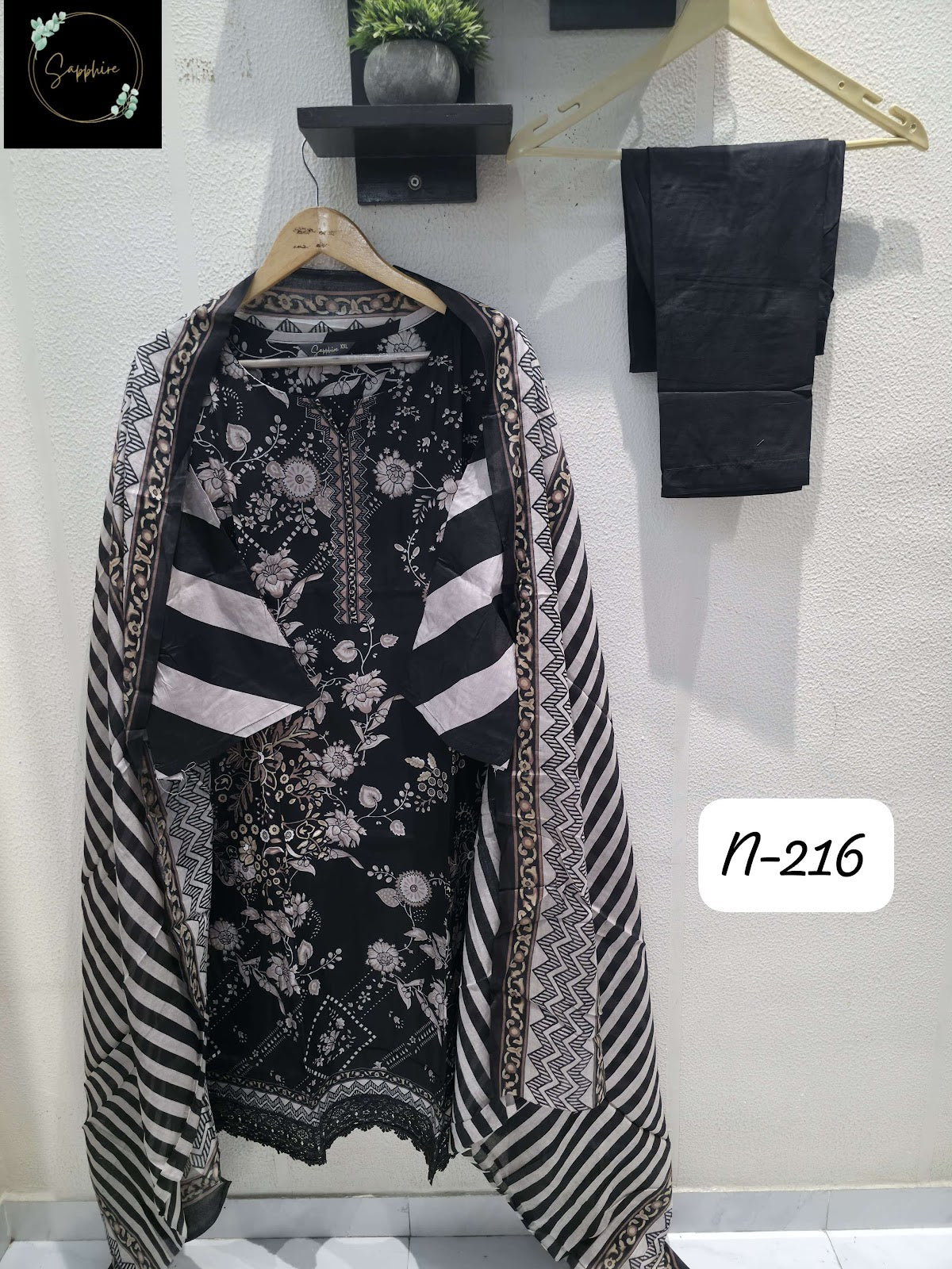 Agha Noorain N 216 Sapphire Lawn Karachi Readymade Suits Wholesale Rate