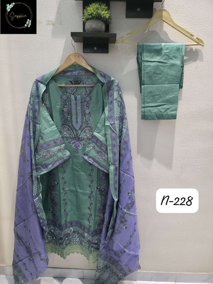 Agha Noorain N 228 Sapphire Pure Lawn Karachi Readymade Suits Wholesale