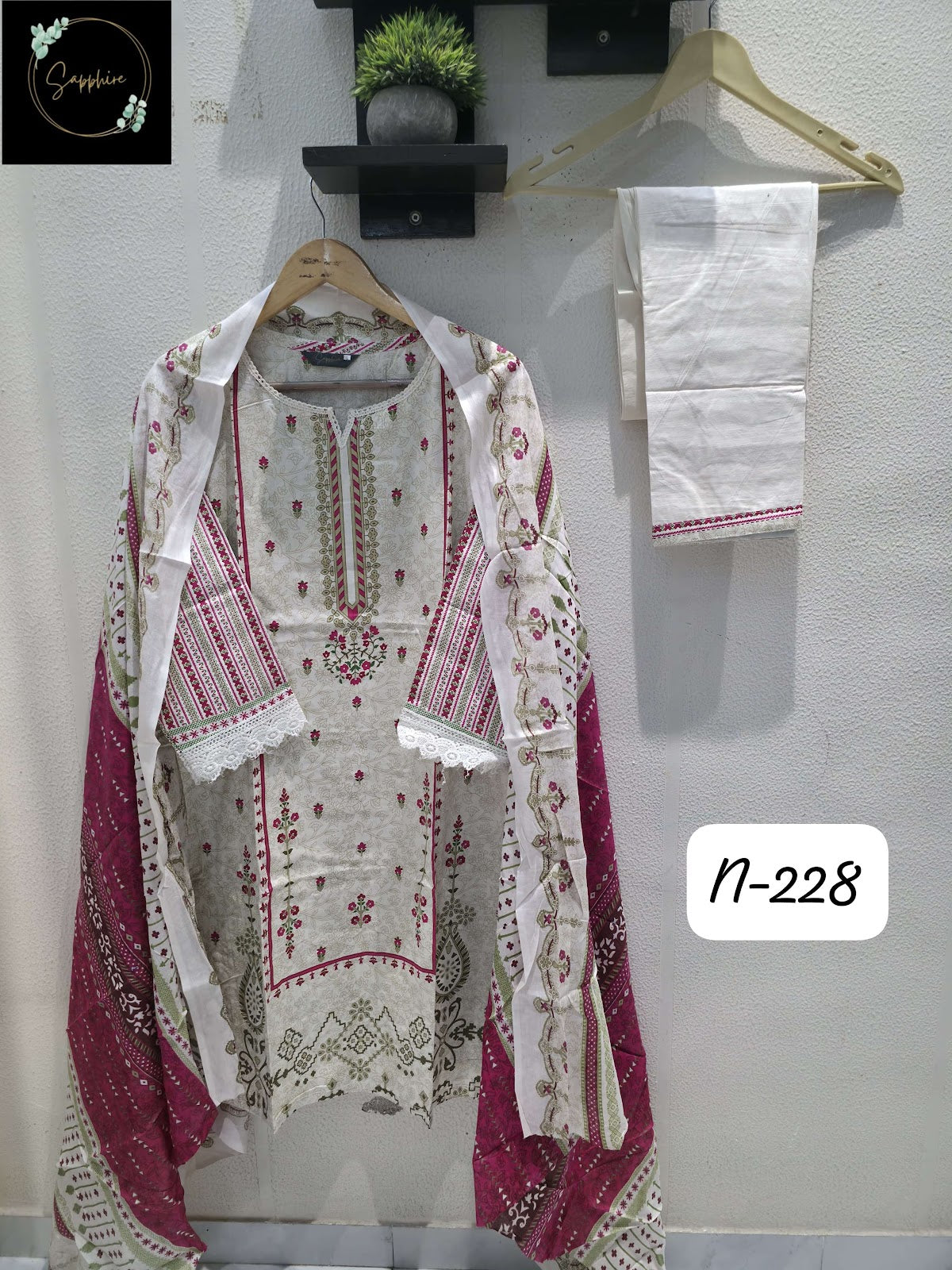 Agha Noorain N 228 Sapphire Pure Lawn Karachi Readymade Suits Wholesale