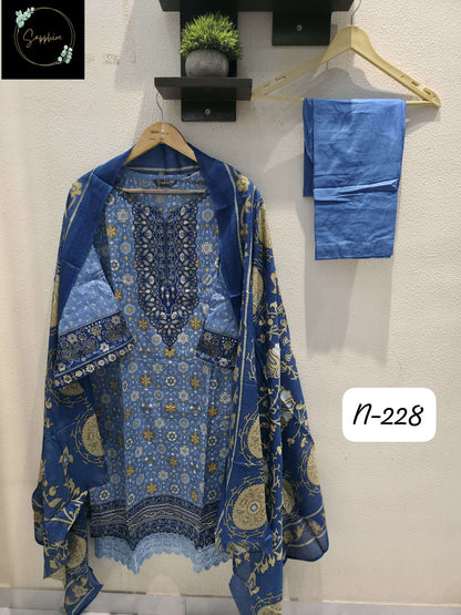 Agha Noorain N 228 Sapphire Pure Lawn Karachi Readymade Suits Wholesale