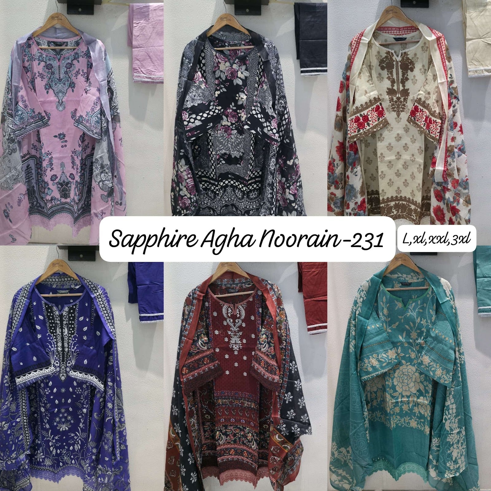 Agha Noorain N 231 Sapphire Pure Lawn Karachi Readymade Suits Supplier
