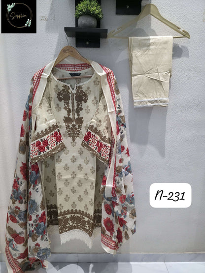 Agha Noorain N 231 Sapphire Pure Lawn Karachi Readymade Suits Supplier