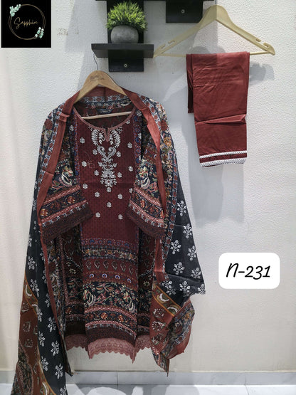 Agha Noorain N 231 Sapphire Pure Lawn Karachi Readymade Suits Supplier